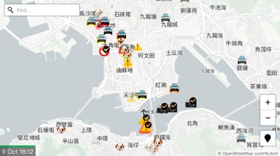 A display of the app 'HKmap.live' shown Oct. 9, 2019.