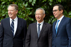 Chinese Vice Premier Liu He, center, U.S. Trade Representative Robert Lighthizer, left, and Treasury Secretary Steven Mnuchin before trade meetings in Washington, Oct. 10, 2019.
