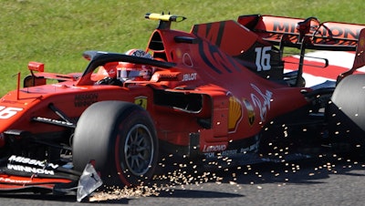 Ferrari driver Charles Leclerc of Monaco steers his car during the Japanese Formula One Grand Prix at Suzuka Circuit in Suzuka, Oct. 13, 2019.