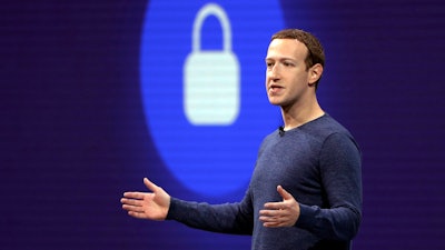 In this May 1, 2018, file photo, Facebook CEO Mark Zuckerberg delivers the keynote speech at F8, Facebook's developer conference, in San Jose, Calif.