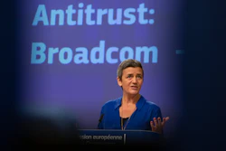 European Commissioner for Competition Margrethe Vestager speaks during a media conference at EU headquarters in Brussels, Oct. 16, 2019.