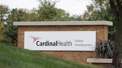 This Oct. 16, 2019, file photo shows a sign of the Cardinal Health, Inc. corporate office in Dublin, Ohio.