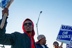 Motorline worker Ray Gladney of Florrisant, materials worker Brookes Robinson of Central West End, and Trim Doorline Worker Danielle Harris of Richmond Heights, picket at the General Motors plant in Wentzville, Mo., Oct. 22, 2019.
