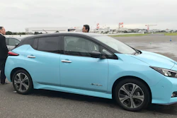 In this Oct. 18, 2019, photo, Nissan's electric vehicle with new 'all-wheel-control' technology is ready for a demonstration to reporters at its Oppama test driving course near Tokyo.