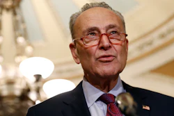 In this Oct. 22, 2019, photo, Senate Minority Leader Sen. Chuck Schumer of N.Y., speaks to members of the media following a Senate policy luncheon on Capitol Hill in Washington. Schumer is moving Democrats’ climate talk to where the rubber meets the road, proposing a $462 billion trade-in program to get millions of Americans out of climate-damaging gas vehicles and into electric or hybrid cars over the next decade.