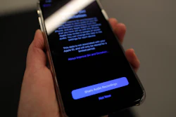 A screen displays a notice when installing the update, iOS 13.2 on an iPhone on Tuesday, Oct. 29, 2019, in New York.