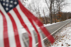Flag flown from a mailbox along Lyntz Townline Road in Warren, Ohio, Nov. 28, 2018.