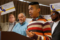 College student Akamine Kiarie during a news conference in Sacramento, Oct. 29, 2019.