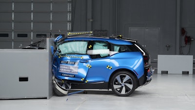 A 2017 BMW i3 during crash safety testing.