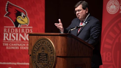 Illinois State President Larry Dietz delivers the State of the University Address in Normal., Ill., Sept. 17, 2019.