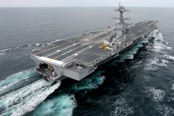 This Dec. 15, 2017, file photo shows the aircraft carrier Gerald R. Ford. The nation’s newest aircraft carrier has headed out to sea for more tests after it underwent a series of upgrades and fixes at a Virginia shipyard. The Navy said in a statement that the USS Gerald R. Ford departed Friday after spending 15 months at Newport News Shipbuilding.