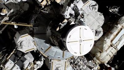In this photo provided by NASA astronauts Christina Koch and Jessica Meir exits the International Space Station on Friday, Oct. 18, 2019. The world’s first female spacewalking team is making history high above Earth. This is the first time in a half-century of spacewalking that a woman floated out without a male crewmate. Their job is to fix a broken part of the station’s solar power network.