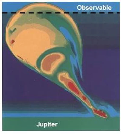Prediction of 3-km fragment of water ice 55 seconds after comet impact.