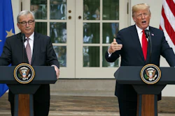 President Donald Trump and European Commission president Jean-Claude Juncker speak in the Rose Garden of the White House, July 25, 2018, in Washington.