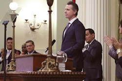 In this photo taken Feb. 12, 2019, California Gov. Gavin Newsom receives applause after delivering his first state of the state address at the Capitol in Sacramento.