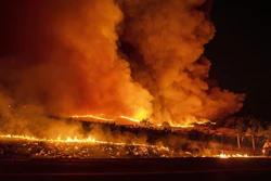 A firefighter battles the Kincade Fire near Geyserville, Calif., on Thursday, Oct. 24, 2019.
