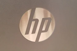 HP logo on a 3D printer, Palo Alto, Calif., Aug. 24, 2017.