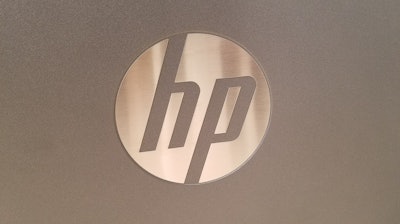 HP logo on a 3D printer, Palo Alto, Calif., Aug. 24, 2017.
