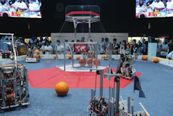 In this Oct. 25, 2019, file photo, a team from Korea, on the right, competes with UAE Falcons during the First Global Challenge, a robotics and artificial intelligence competition in Dubai, United Arab Emirates.