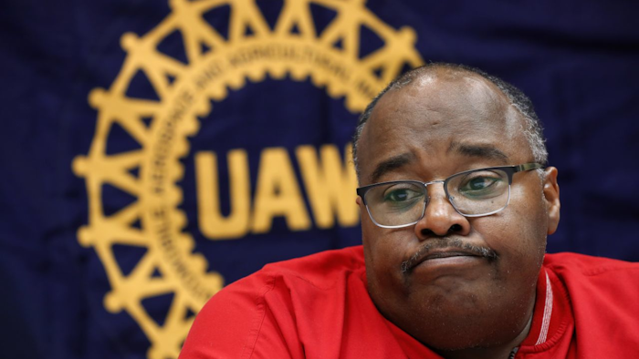 Rory Gamble, acting head of the United Auto Workers union, answers questions in Southfield, Mich., Nov. 6, 2019.