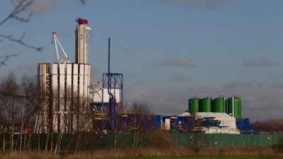 This Jan. 13, 2014, file photo shows an exploratory drill site at Barton Moss in Manchester.