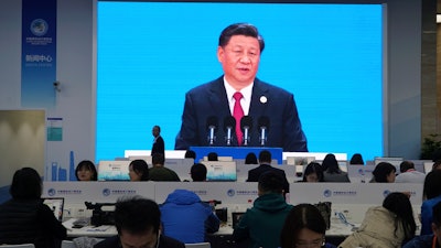 Chinese President Xi Jinping seen on a live broadcast during the opening of the China International Import Expo in Shanghai, Nov. 5, 2019.