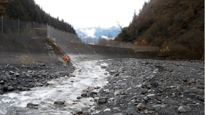 This undated photo shows a diversion dam on Lowell Creek, high above the town of Seward, Alaska.