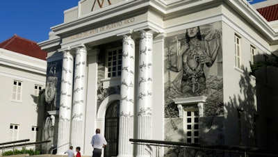 Visitors walk into the Museum of Art in San Juan, Puerto Rico, Nov. 7, 2019.