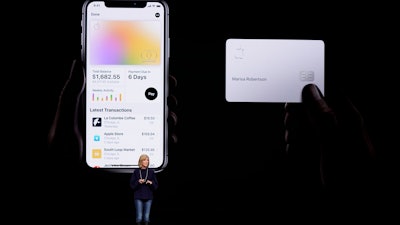 In this March 25, 2019, file photo, Jennifer Bailey, vice president of Apple Pay, speaks about the Apple Card at the Steve Jobs Theater in Cupertino, Calif.