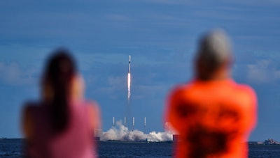 Julie and Doc Todd watch the launch SpaceX from KARS Park in Florida, Nov. 11, 2019.