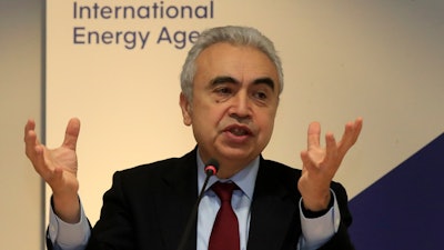 Executive Director of the International Energy Agency Fatih Birol speaks Nov. 13, 2019, in Paris.