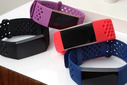 In this Aug. 16, 2018, file photo, the new Fitbit Charge 3 fitness trackers with sport bands are displayed in New York.