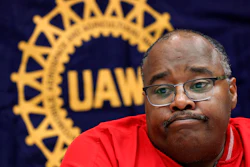 In this Nov. 6, 2019, file photo, Rory Gamble, acting head of the United Auto Workers union, answers questions in Southfield, Mich.