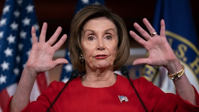 Speaker of the House Nancy Pelosi, D-Calif., talks to reporters on Capitol Hill, Nov. 14, 2019.