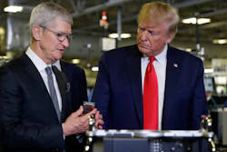 President Donald Trump tours an Apple manufacturing plant, with Apple CEO Tim Cook, Nov. 20, 2019, in Austin.