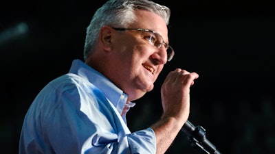 In this July 13, 2019, file photo, Gov. Eric Holcomb speaks at a campaign rally in Knightstown, Ind.