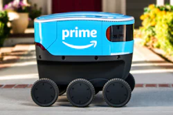 This undated photo provided by Amazon shows a self-driving delivery robot that Amazon is calling Scout.