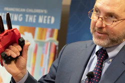 James Swarrtz, director of World Against Toys Causing Harm, talks about the dangers of the Power Rangers Electronic Cheetah Claw during a news conference in Boston, Tuesday, Nov. 19, 2019.