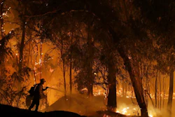 In this Oct. 31, 2019, file photo, a firefighter battles the Maria Fire in Somis, Calif. The CEO of the nation's largest utility is expected to face angry California lawmakers over the company's decision to turn off power for millions of people to prevent its outdated equipment from starting wildfires. Pacific Gas & Electric Corp. CEO Bill Johnson is scheduled to testify during a Legislative oversight hearing on Monday, Nov. 18, at the state Capitol. Lawmakers have repeatedly criticized the bankrupt company for leaving millions of people in the dark for days at a time during dry, windy weather events in October.