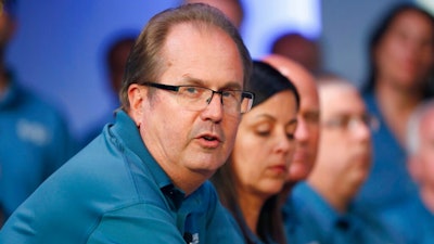 In this July 16, 2019, file photo, Gary Jones, United Auto Workers President, speaks during the opening of their contract talks with Fiat Chrysler Automobiles in Auburn Hills, Mich.