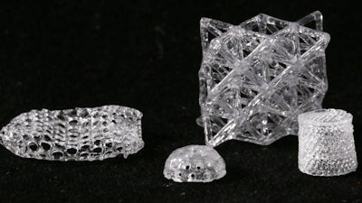 Various glass objects created with a 3D printer.