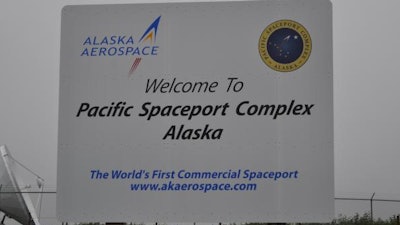 A sign at the Pacific Spaceport Complex - Alaska.