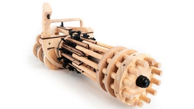 The minigun is powered by an electric motor that can be charged in a matter of minutes, but the biggest selling point is how easy it is to reload.