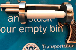 This photo provided by Transportation Security Administration shows a gun-shaped toilet paper holder that was confiscated at checkpoint at Newark Liberty International Airport on Tuesday, Oct. 29, 2019 in Newark, N.J.