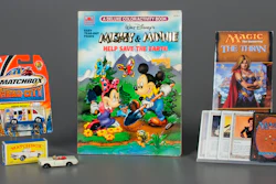 In this Oct. 7, 2019 photo provided by the National Toy Hall of Fame, Matchbox Cars, left, the coloring book, center, and the collectible card game Magic: The Gathering were inducted into the National Toy Hall of Fame in Rochester, N.Y. The winners were selected by a panel of judges from among 12 finalists, which also included: Care Bears, Fisher-Price Corn Popper, Jenga, Masters of the Universe, My Little Pony, Nerf Blaster, Risk, the smartphone and the top.