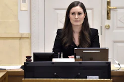 Prime Minister of Finland Sanna Marin, center, chairs her first government meeting in Helsinki, Dec. 10, 2019.