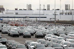 Jeep vehicles are parked outside the Jefferson North Assembly Plant in Detroit, Feb. 26, 2019.