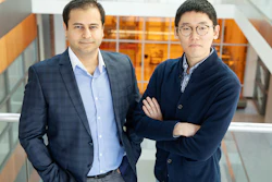 Electrical and computer engineering professor Can Bayram, left, and graduate student Kihoon Park.