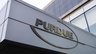 This May 8, 2007, file photo shows the Purdue Pharma logo at its offices in Stamford, Conn.