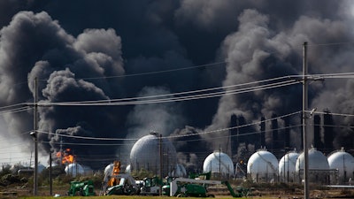 Smoke from an explosion at the TPC Group plant in Port Neches, Texas, Nov. 27, 2019.